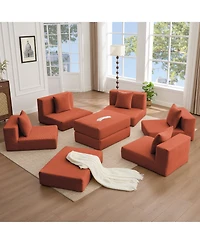 Streamdale Furniture Convertible Corduroy Sectional Sofa with Pillows