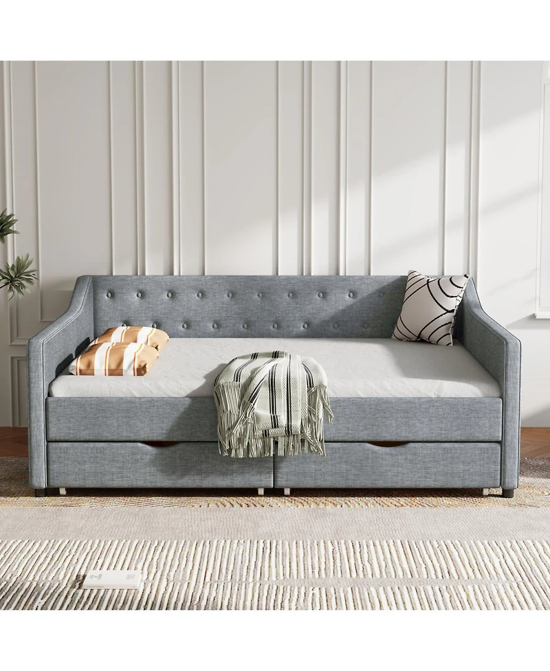 Streamdale Furniture Upholstered Daybed with Drawers & Tufted Back - Light Grey