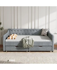 Streamdale Furniture Upholstered Daybed with Drawers & Tufted Back - Light Grey