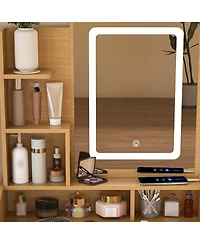 Streamdale Vanity Table with Led Mirror, Power, Hairdryer Holder & Stool - Compact Desk (Wood)