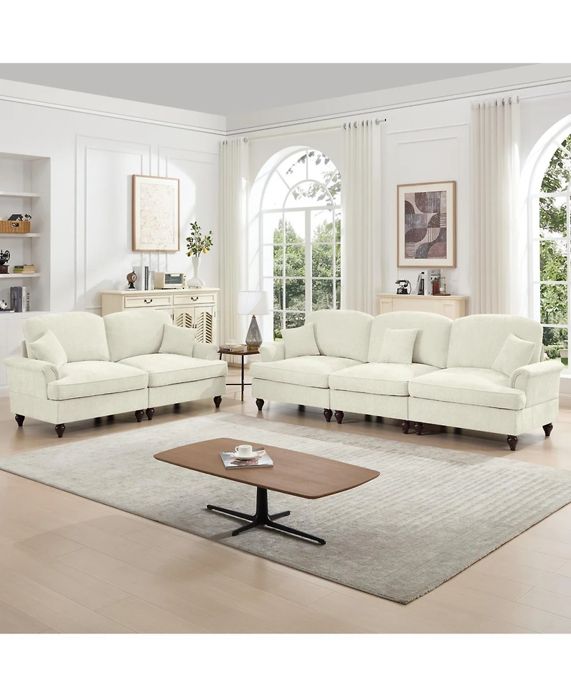 Streamdale Furniture Modular Sofa Set- Flared Arms, Removable Skirts, Spindle Legs