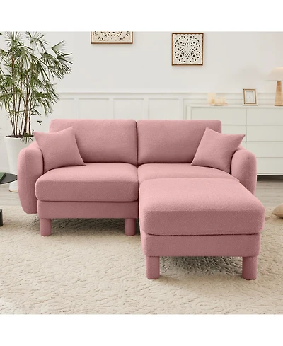 Streamdale Furniture Pink Boucle Loveseat Sofa with Ottoman & Shell Armrests