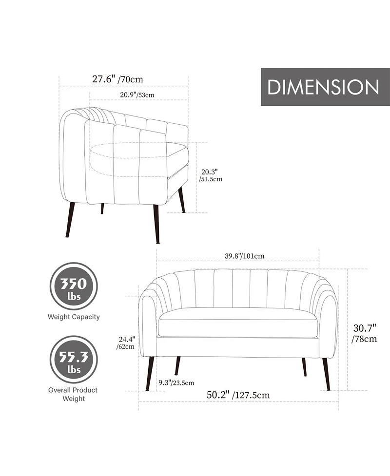Streamdale Furniture Streamdale Chenille Sofa Set- Loveseat, 2 Chairs, Metal Legs