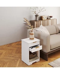 Streamdale Furniture White Nightstand with 2 Drawers & Golden Handle