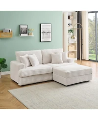Streamdale Furniture White Corduroy Sofa w/ Storage Leg & Pillows