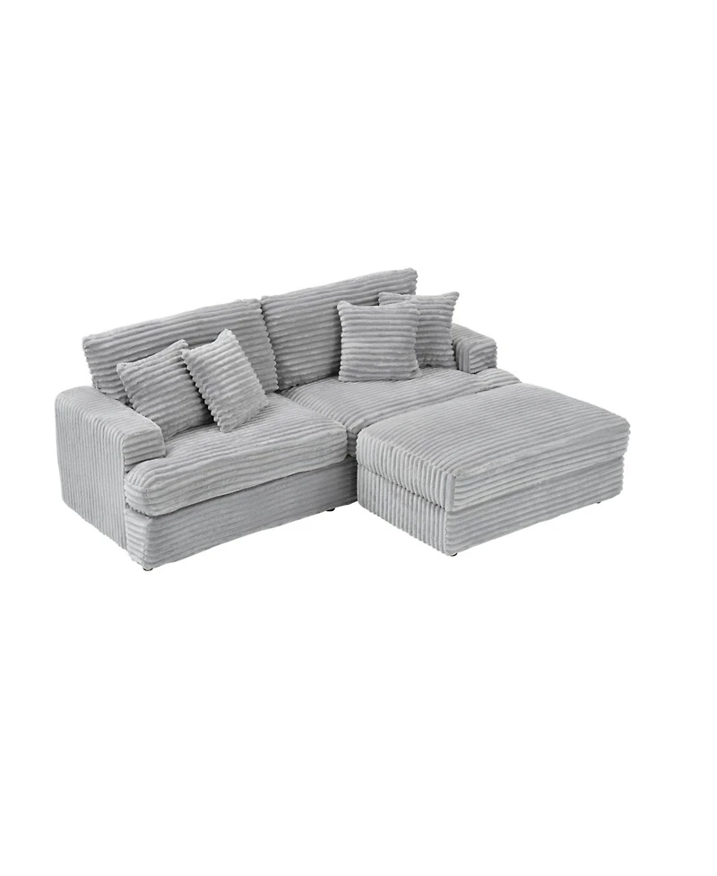 Streamdale Furniture Grey Corduroy Sofa w/ Storage Leg & 4 Pillows