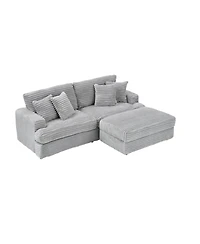 Streamdale Furniture Grey Corduroy Sofa w/ Storage Leg & 4 Pillows