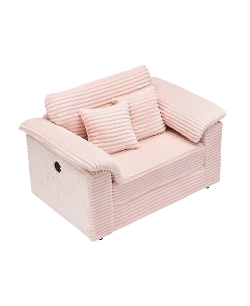 Streamdale Furniture Corduroy Armchair + Storage Stool Set w/ Usb - Pink