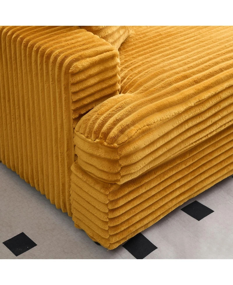 Streamdale Furniture Orange Corduroy Sofa w/ Storage Legs & 4 Pillows