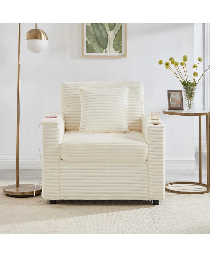 Streamdale Furniture Fluffy Corduroy Lazy Sofa w/ Ottoman, Table & Storage