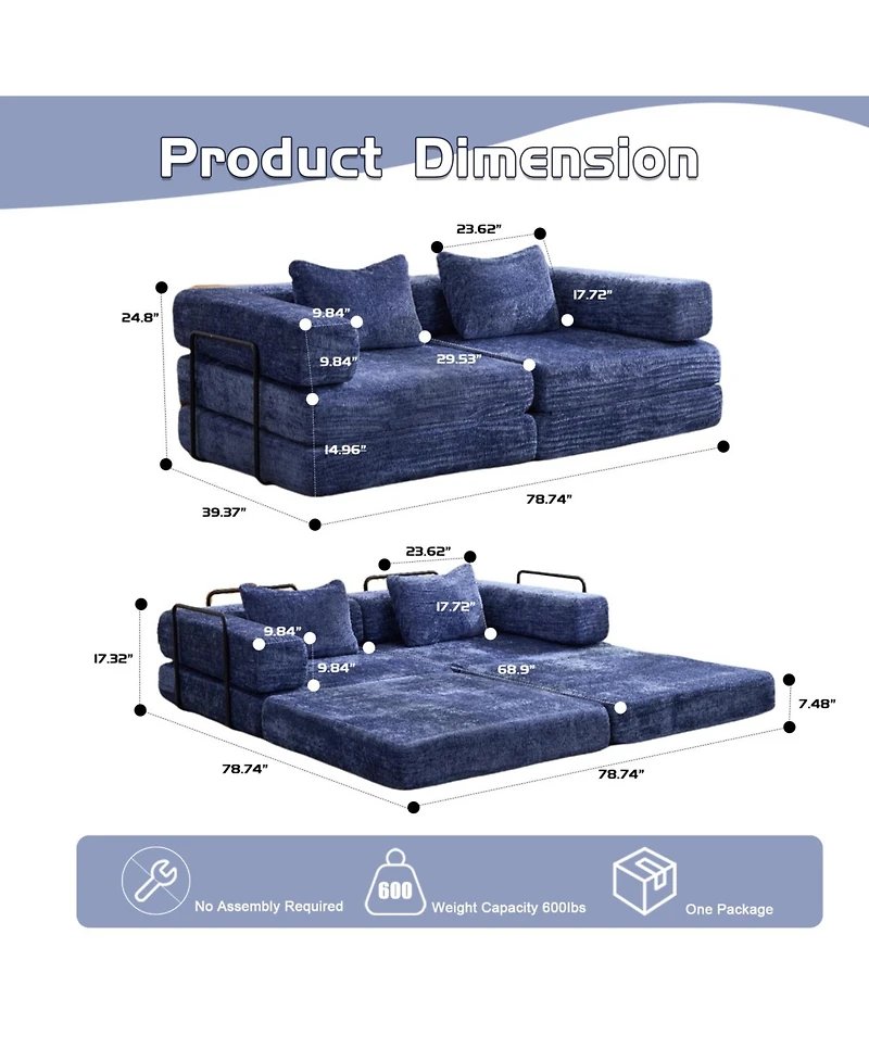Streamdale Furniture Compression Convertible Floor Sofa Bed Dark Blue