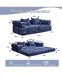 Streamdale Furniture Compression Convertible Floor Sofa Bed Dark Blue