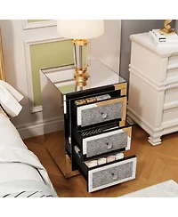 Streamdale Furniture 3-Drawer Mirrored Nightstand Bedside Table Glass Accent End Table
