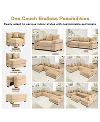 Streamdale Furniture Oversized Cloud Modular Sectional Couch, Corduroy, Wide Armrests, Camel