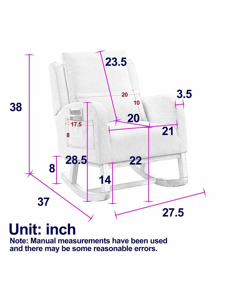 Streamdale Furniture 27.5" Modern Accent Rocker Armchair w/ Lumbar Pillow & Pockets