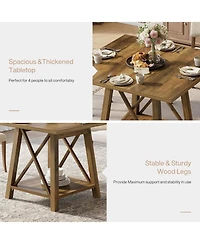 Tribesigns Square Dining Table for 4, Farmhouse Kitchen Table with Shelf Storage, Dinner Furniture