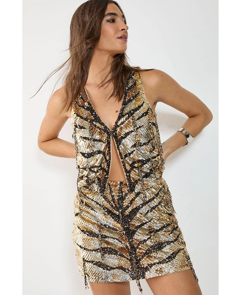 Nasty Gal Women's Hand Embellished Tassel Sequin Waistcoat