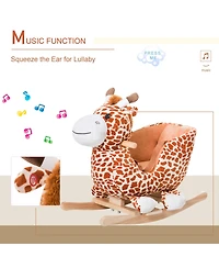 Qaba Baby Rocking Horse, Plush Animal Rocker w/ Realistic Sound, Pedals