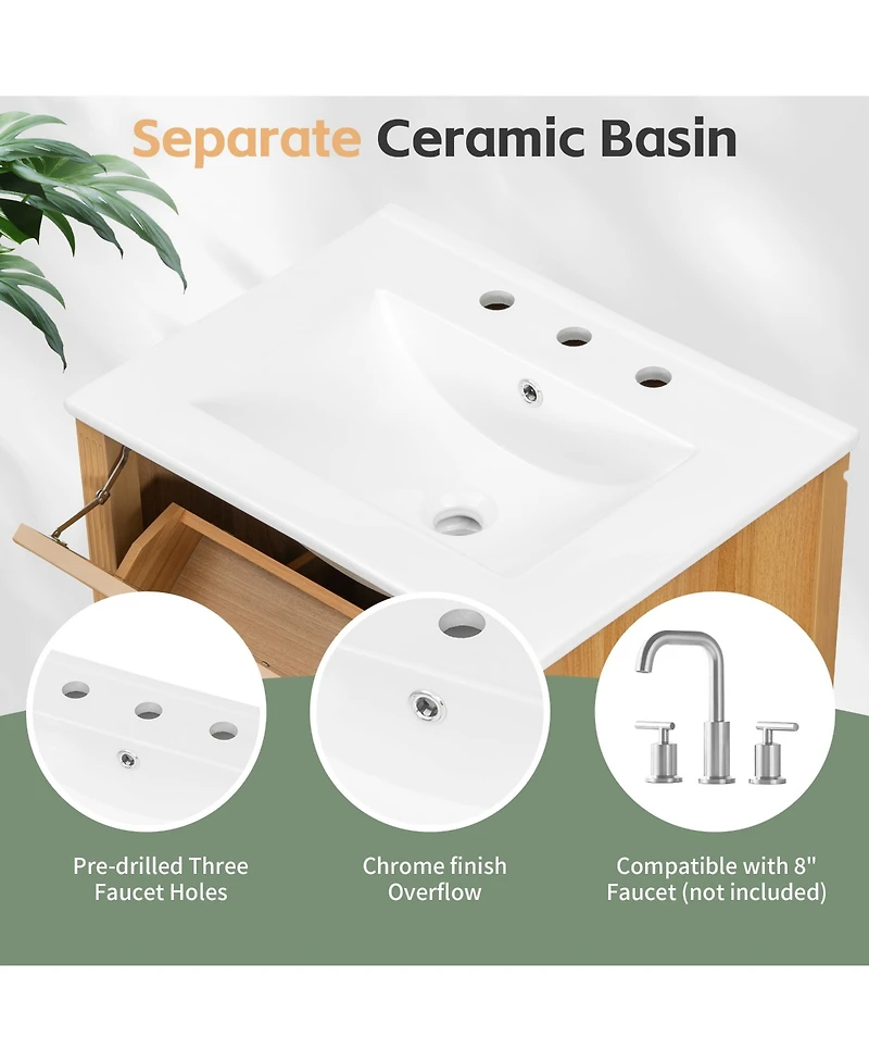 Clihome 24" Bathroom Vanity with Sink, Bathroom Vanity Cabinet with One Flip Drawer and Two Drawers, Adjustable Shelf, Solid Wood and Mdf