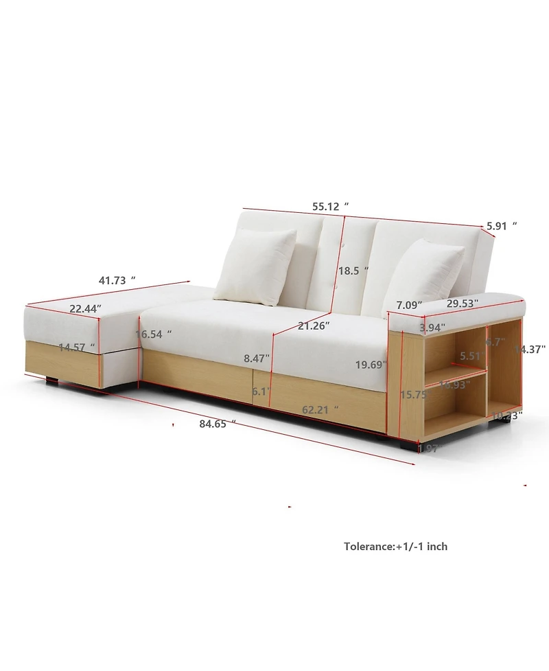 Clihome Convertible Sleeper Sofa Couch,Multifunctional Double Folding Bed,Storage Ottoman and arm with box drawer,Beige