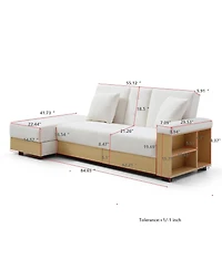 Clihome Convertible Sleeper Sofa Couch,Multifunctional Double Folding Bed,Storage Ottoman and arm with box drawer,Beige
