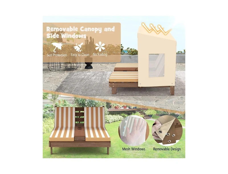 Slickblue Kids Patio Lounge Chair with Cup Holders and Awning