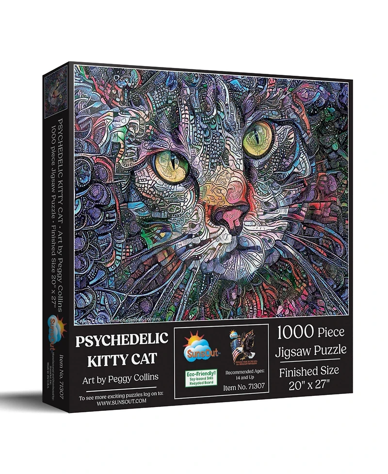 SunsOut Psychedelic Kitty Cat 1000 piece Jigsaw Puzzle for Adults