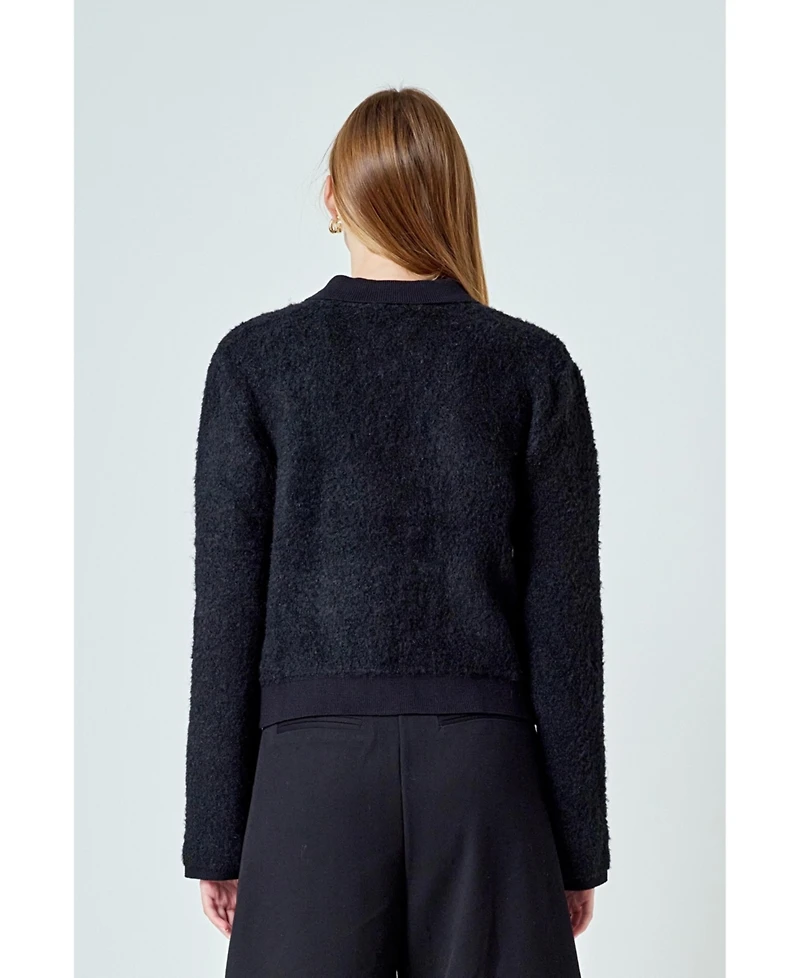 endless rose Women's Collared Button Up Knit Jacket