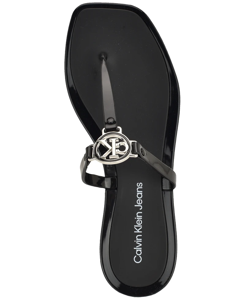 Calvin Klein Women's Ellye Logo T-Strap Flat Slip-On Sandals