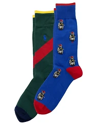 Polo Ralph Lauren Men's Polo Society Mini Bear Crew Socks, 2-Pack