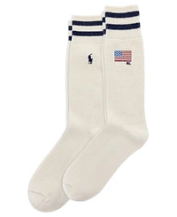 Polo Ralph Lauren Men's American Flag Waffle Stitch Crew Socks, 2-Pack