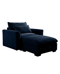 Streamdale Furniture Blue Corduroy Modular Sofa with Ottoman