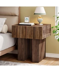 Tribesigns Fluted Nightstand, Wooden Night Stand with Storage Drawer, Modern Bedside Table Side End Table