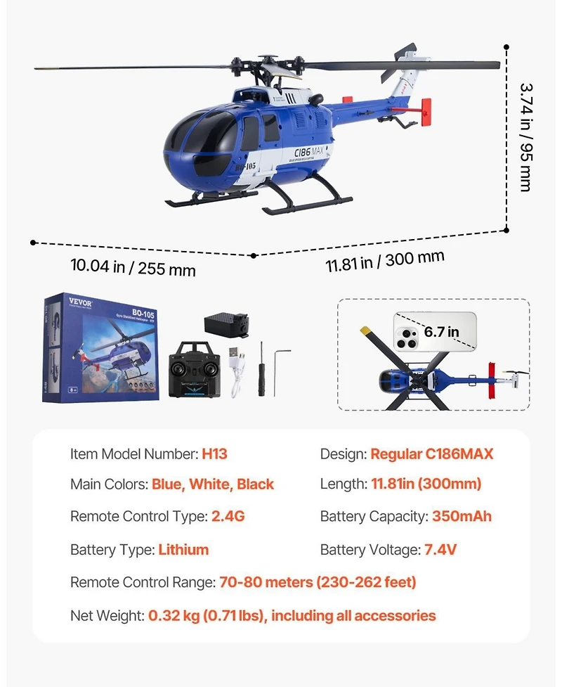 Hongge Remote Control Helicopter with One Key Takeoff Altitude Hold and Night Flight Lights