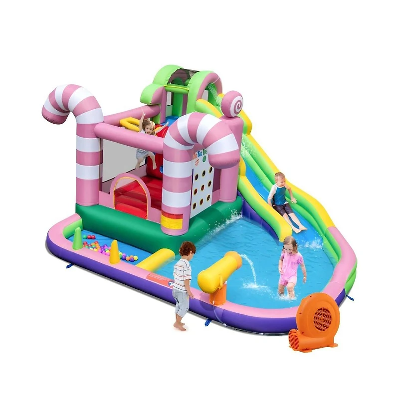 Inflatable Candy Water Park for Kids with Slide Splash Pool and Bouncy Play Zones