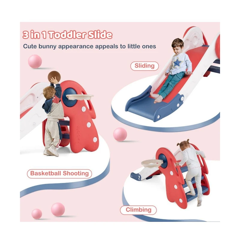 Hongge Kids Folding Slide and Climber Playset with Basketball Hoop and Indoor Outdoor Fun