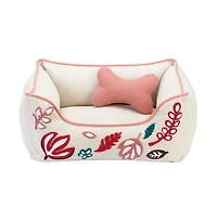 Blueberry Pet Plush Chenille-Embroidered Linen Dog Bed, Removable Washable Cover, with Squeaky Pillow Baby Pink