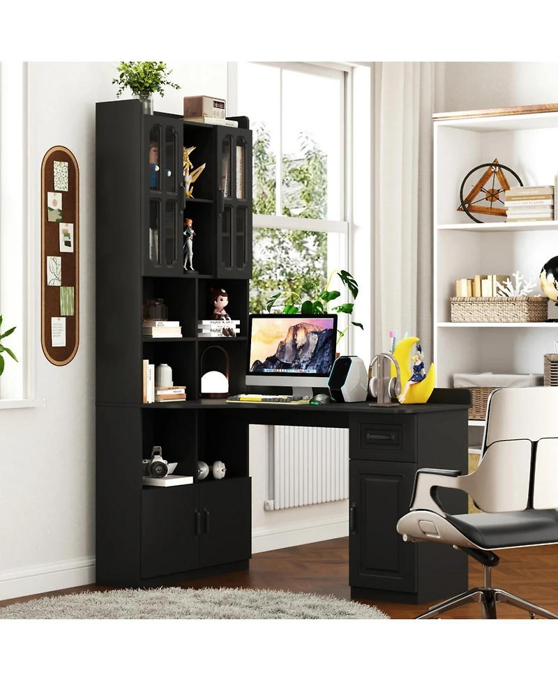 Streamdale Furniture L-Shaped Computer Desk with Drawers and Hutch