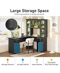 Streamdale Furniture L-Shaped Desk w/ Cabinets, Drawers, Shelves & Flip-Up Storage