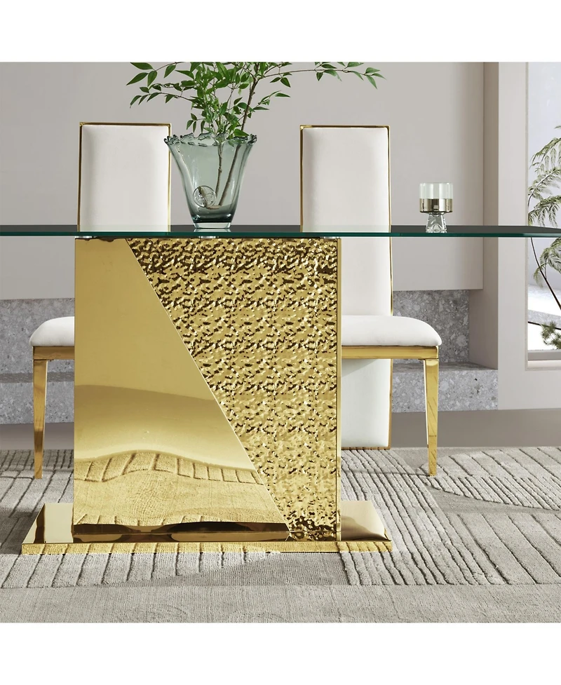 Streamdale Furniture Streamdale Gold stainless steel legs dining table 70.08 inch black tempered glass top