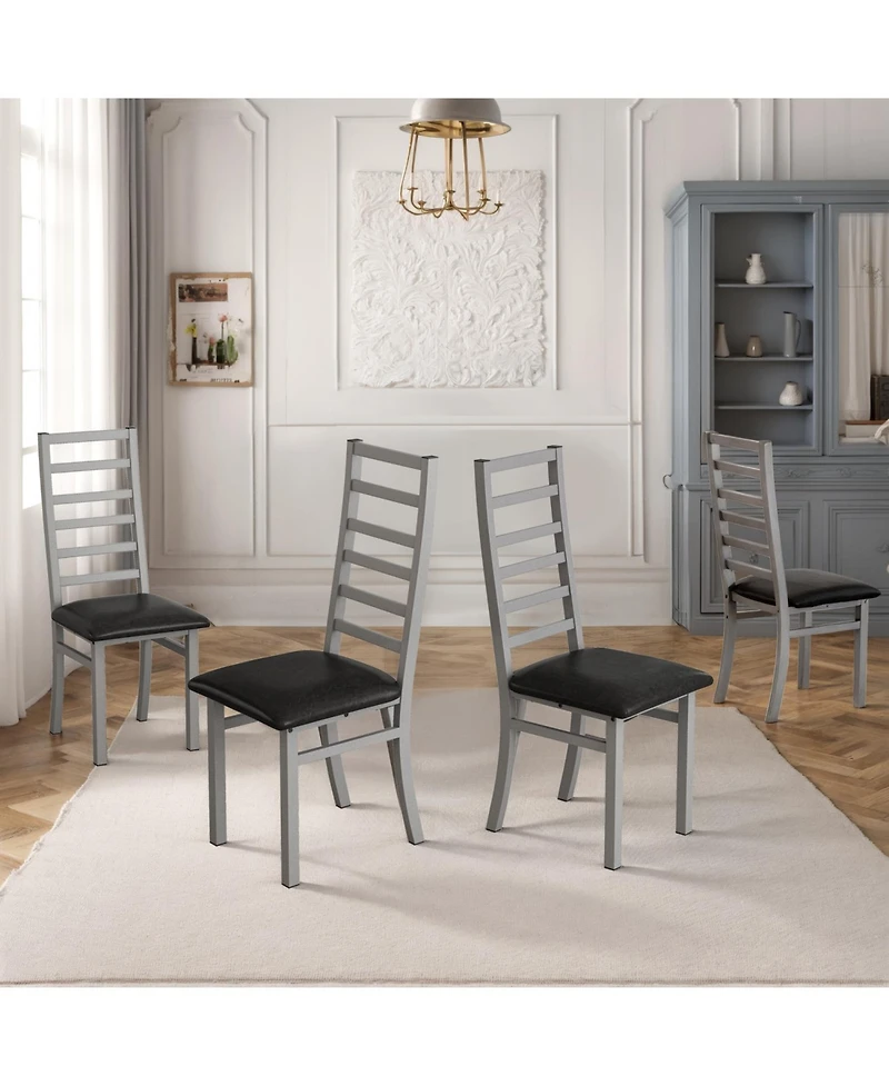 Streamdale Furniture Set of 4 Modern Metal Dining Chairs with Pu Leather Seats