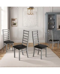 Streamdale Furniture Set of 4 Modern Metal Dining Chairs with Pu Leather Seats
