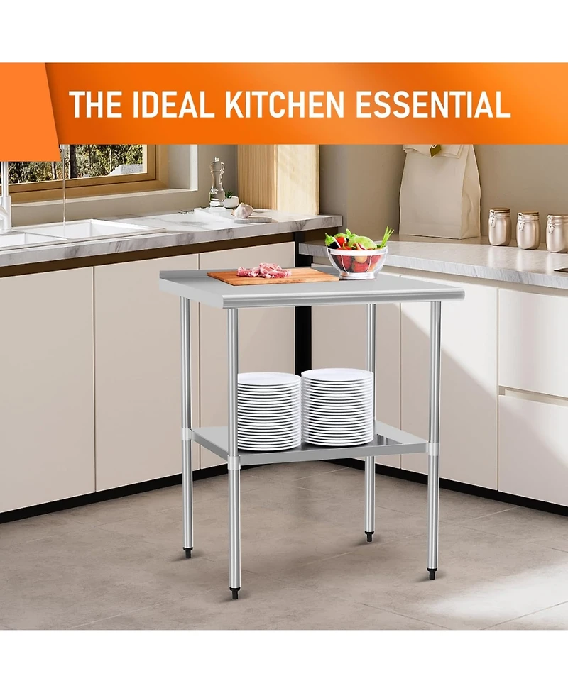 Streamdale Furniture Stainless Steel Table 30x36 with Adjustable Shelf