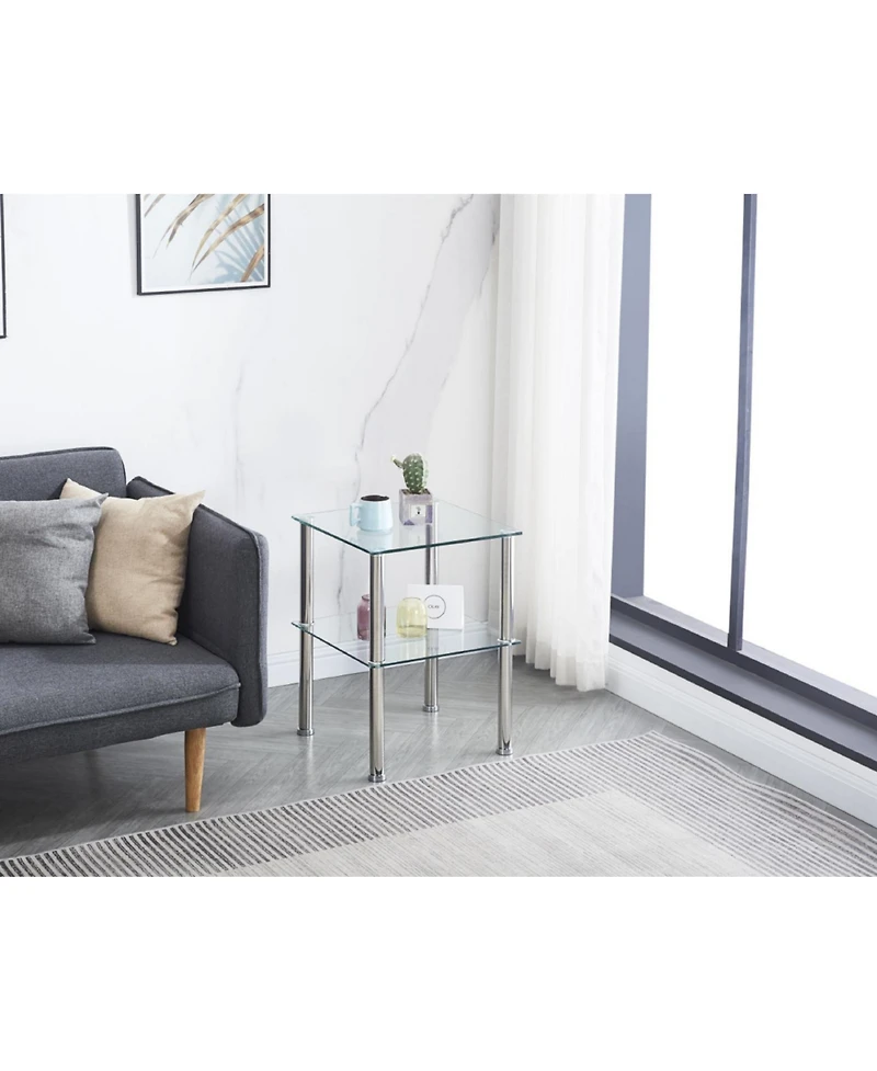 Streamdale Furniture Clear 2-Tier Side/End Table with Storage