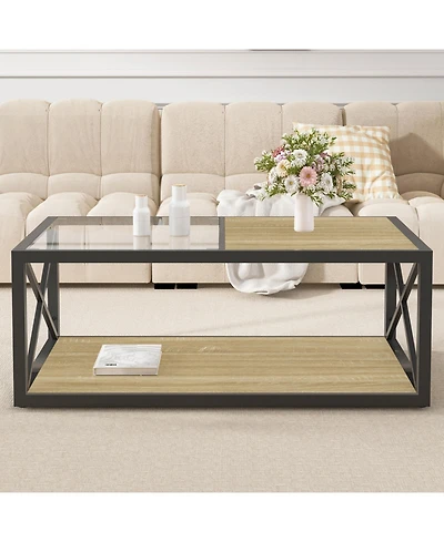 Streamdale Furniture Modern Glass & Wood Coffee Table