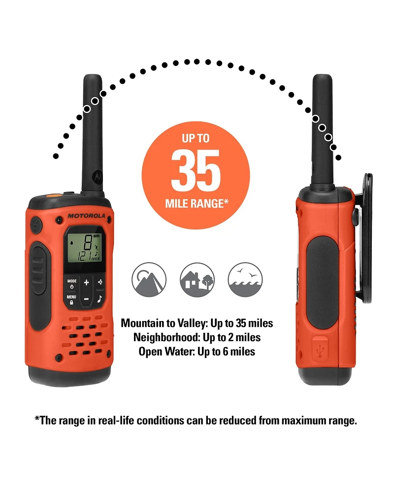 Motofrs Motorola Solutions T605 35 mi. Waterproof Two-Way Radio Green 2-Pack w/ Accessories