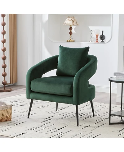 Streamdale Furniture Velvet Open Back Accent Chair with Metal Legs, Green