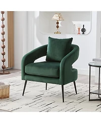 Streamdale Furniture Velvet Open Back Accent Chair with Metal Legs, Green