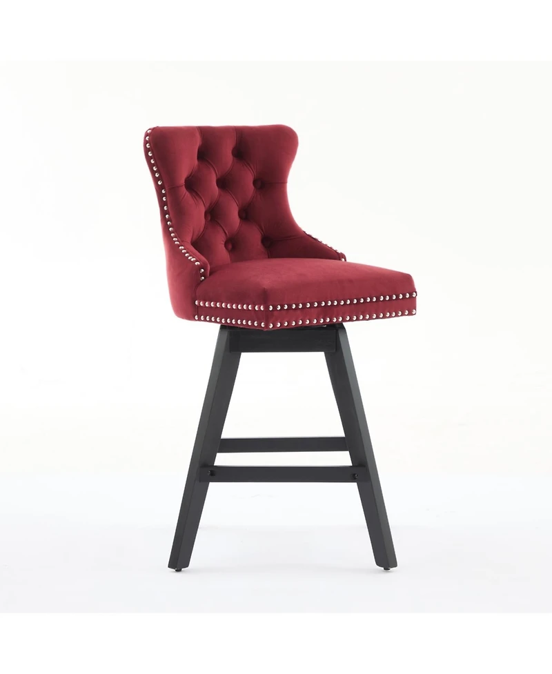 Streamdale Furniture Velvet Barstools, Button Tufted, Wood Legs, Nailhead Trim, Set of 2