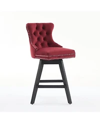 Streamdale Furniture Velvet Barstools, Button Tufted, Wood Legs, Nailhead Trim, Set of 2